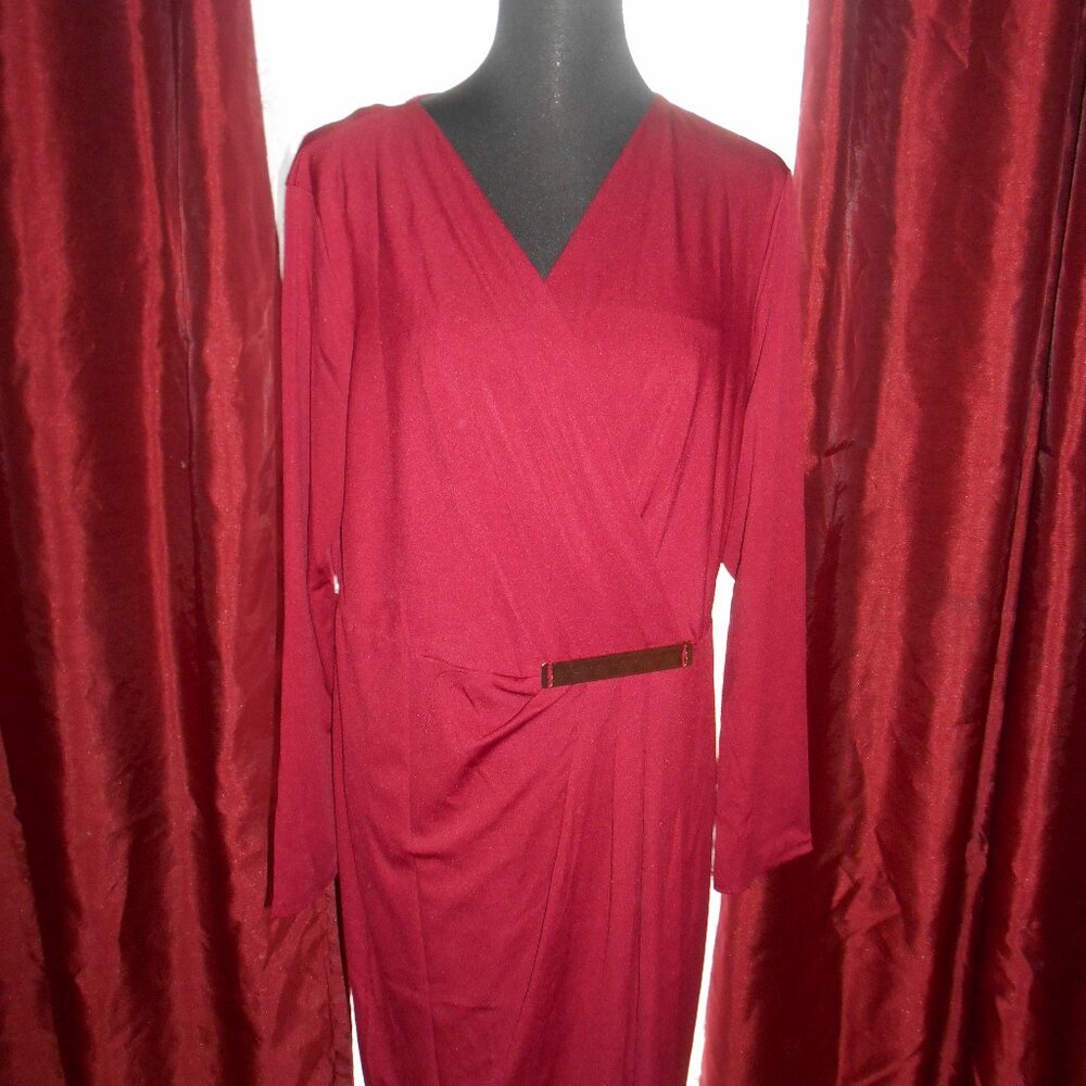 ROSE GIRL BURGUNDY LONG SLEEVES WRAP DRESS SZ 2X